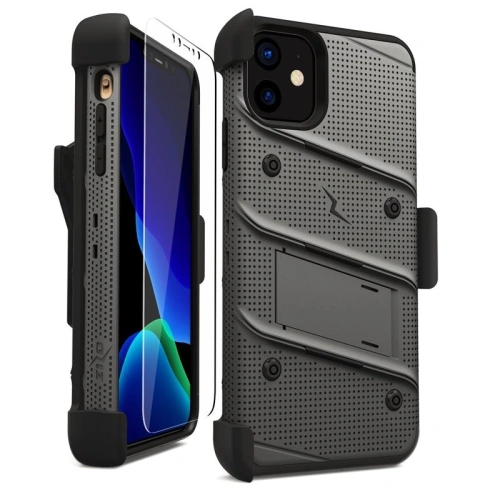 Kup Páncélozott tok Zizo Bolt Cover Apple iPhone 11 9H üveggel a kijelzőn + állvány & övtartó (Fém Szürke/Fekete) - ZIZ008GRYBLK - {ean13} - Sklep Home Screen