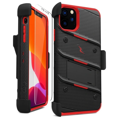 Kup Pancerne etui Zizo Bolt Cover Apple iPhone 11 Pro Max se sklem 9H na displej + stojánek a držák na pásek (Černá/Červená) - ZIZ010BLKRED - {ean13} - Sklep Home Screen