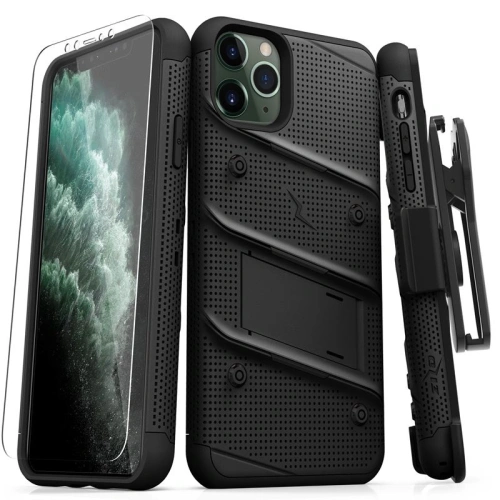 Kup Zizo Apple Panzerhülle Bolt Cover iPhone 11 Pro Max mit 9H Glas für Bildschirm + Ständer & Gürtelclip (Schwarz/Schwarz) - ZIZ011BLK - {ean13} - Sklep Home Screen