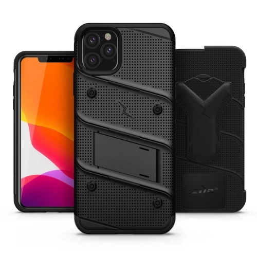 Kup Pancéřové pouzdro Zizo Bolt Cover Apple iPhone 11 Pro Max se sklem 9H na displej + stojánek a držák na pásek (Černá/Černá) - ZIZ011BLK - {ean13} - Sklep Home Screen