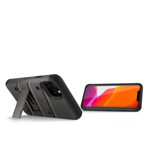 Kup Zizo Apple Panzerhülle Bolt Cover iPhone 11 Pro Max mit 9H Glas für Bildschirm + Ständer & Gürtelclip (Metall Grau/Schwarz) - ZIZ012GRYBLK - {ean13} - Sklep Home Screen