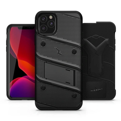 Kup Zizo Apple Panzerhülle Bolt Cover iPhone 11 Pro mit 9H-Glas für Bildschirm + Ständer & Gürtelclip (Schwarz/Schwarz) - ZIZ016BLK - {ean13} - Sklep Home Screen
