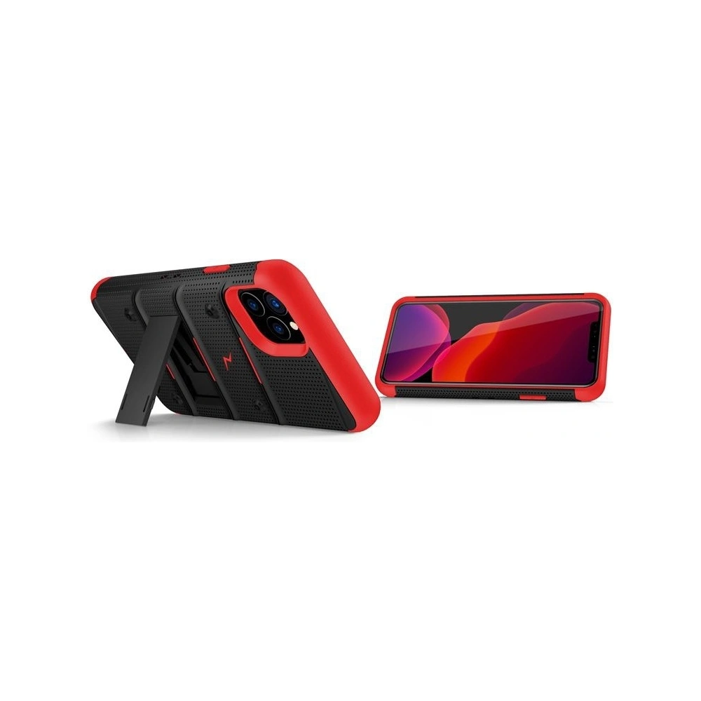 Pancerne etui Zizo Bolt Cover Apple iPhone 11 Pro ze szkłem 9H na ekran + podstawka & uchwyt do paska (Black/Red)