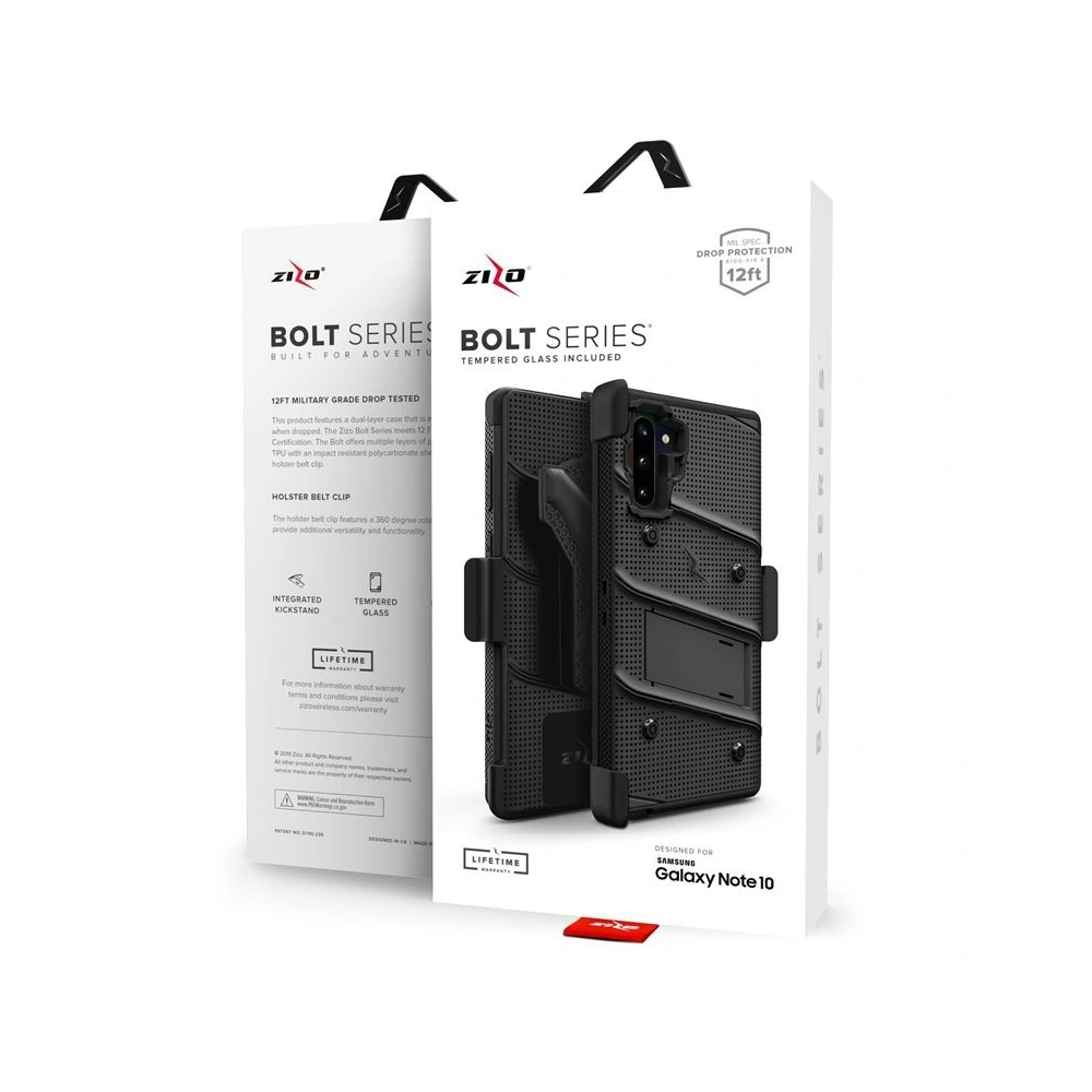 Pancerne etui Zizo Bolt Cover Samsung Galaxy Note 10 oraz podstawka & uchwyt do paska (Black/Black)