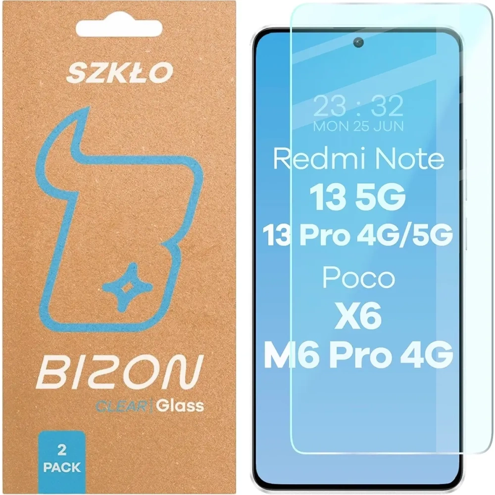 Szkło hartowane Bizon Glass Clear Duo do Xiaomi POCO X6 / M6 Pro 4G / Redmi Note 13 5G / 13 Pro 4G/5G [2 PACK]