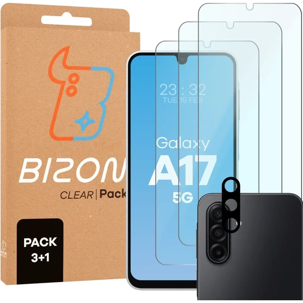 3x Szkło na ekran + szkło na aparat Bizon Glass Clear Pack do Samsung Galaxy A17 5G