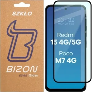 Szkło hartowane Bizon Glass Edge 2 do Xiaomi Redmi 15 4G / 5G / POCO M7 4G czarna ramka
