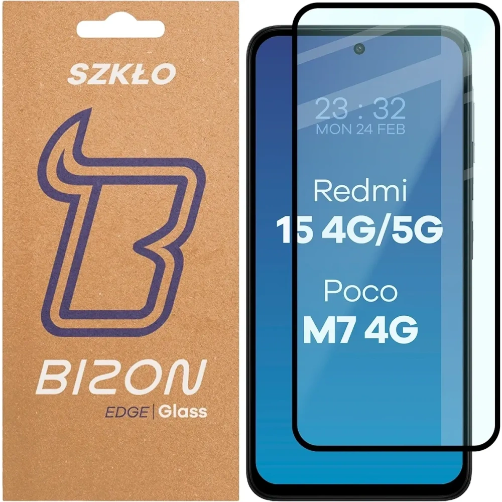 Szkło hartowane Bizon Glass Edge 2 do Xiaomi Redmi 15 4G / 5G / POCO M7 4G czarna ramka