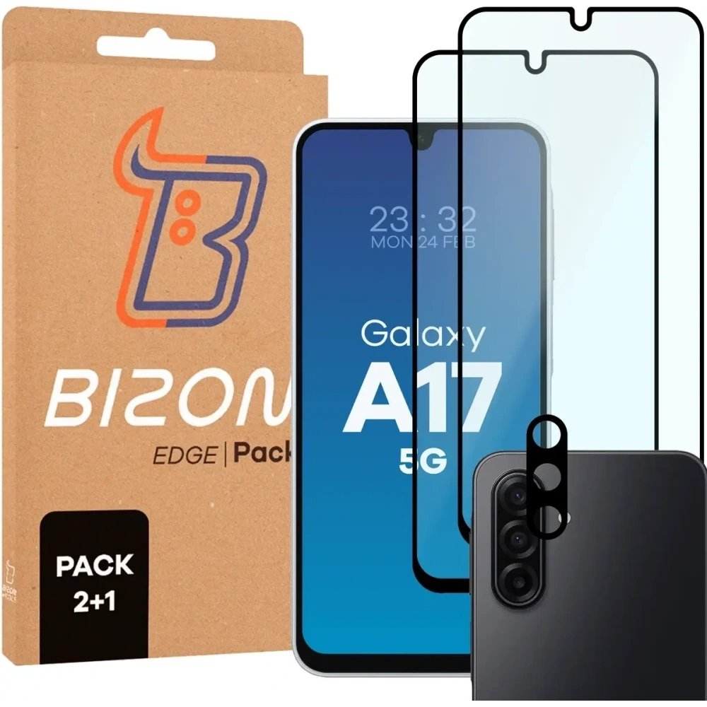 2x Szkło na ekran + szkło na aparat BIZON Edge Pack do Samsung Galaxy A17 5G