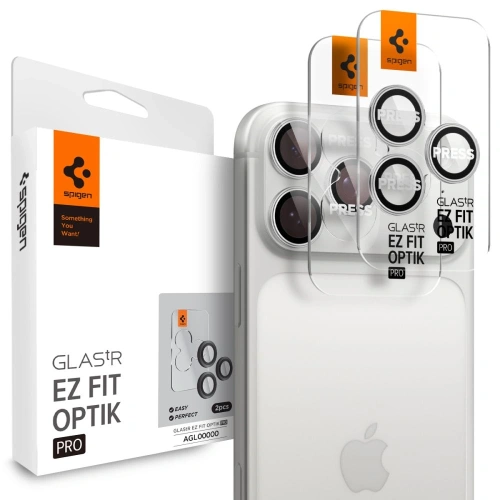 Osłona aparatu Spigen Optik Pro Glas.tr ez Fit Camera Protector do Apple iPhone 16 Pro / Max / 17 Pro / Max Silver [2 PACK]