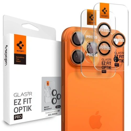 Osłona aparatu Spigen Optik Pro Glas.tr ez Fit Camera Protector do Apple iPhone 16 Pro / Max / 17 Pro / Max Orange [2 PACK]