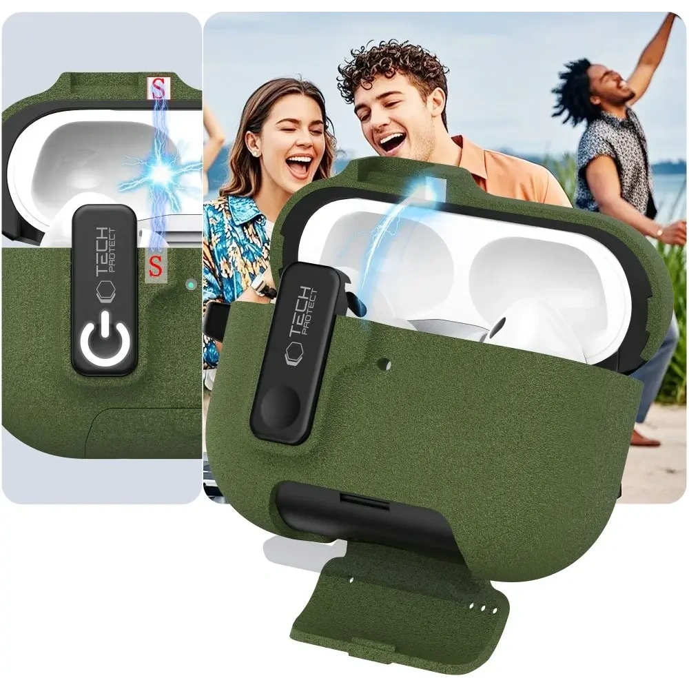 Etui Tech-Protect Slim Hook do Apple AirPods Pro 3 Olive Green