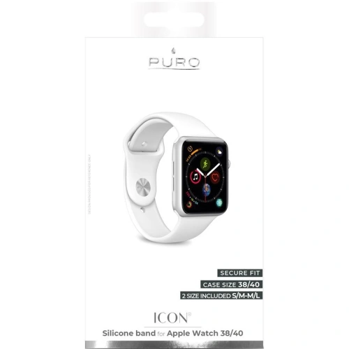 Kup Elastický pásek PURO ICON Band Apple Watch 4/5/6/7/SE/8/9/10 40/41/42mm (S/M & M/L) (bílý) - PUR137WHT - {ean13} - Sklep Home Screen
