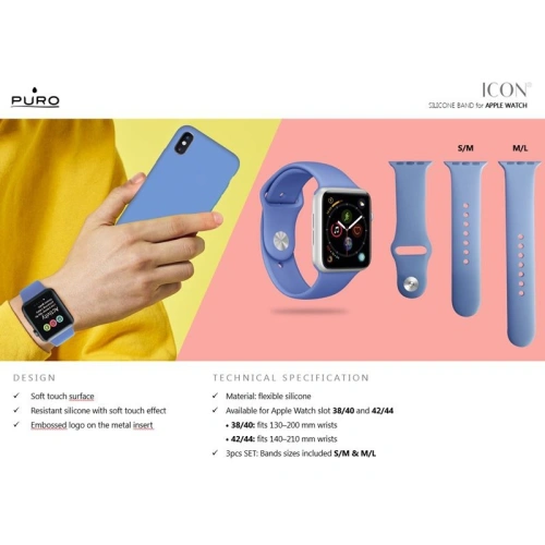 Kup Elastisches PURO ICON Band Apple Watch 4/5/6/7/SE/8/9/Ultra 44/45/49mm (S/M & M/L) (Taupe) - PUR141GRY - {ean13} - Sklep Home Screen