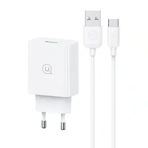 Ładowarka sieciowa USAMS 18W + kabel USB-A / USB-C 1m Fast Charging biały