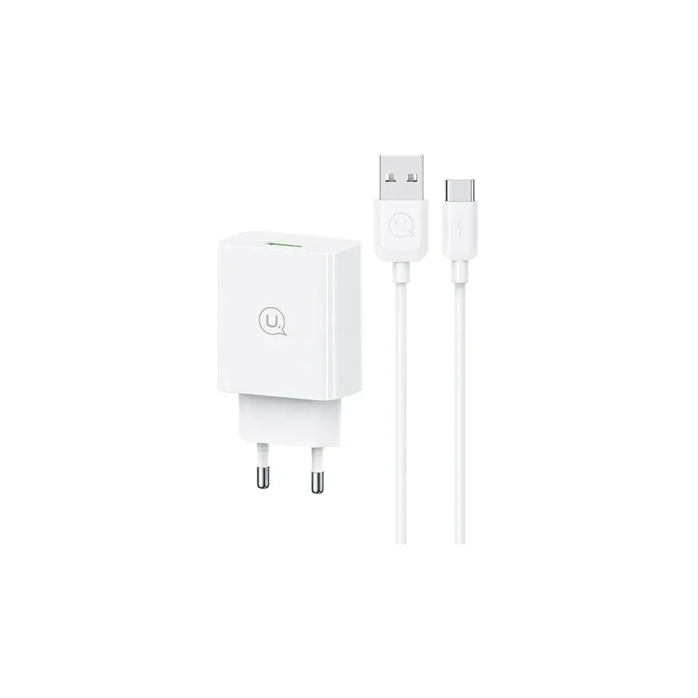 Ładowarka sieciowa USAMS 18W + kabel USB-A / USB-C 1m Fast Charging biały