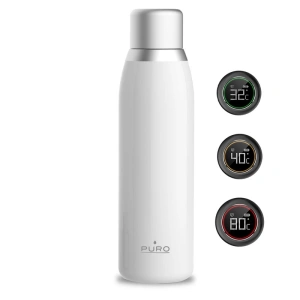 Kup PURO Smart Bottle 500ml INOX Thermoflasche mit LED Smart Cap (Weiß) - PUR145WHT - {ean13} - Sklep Home Screen