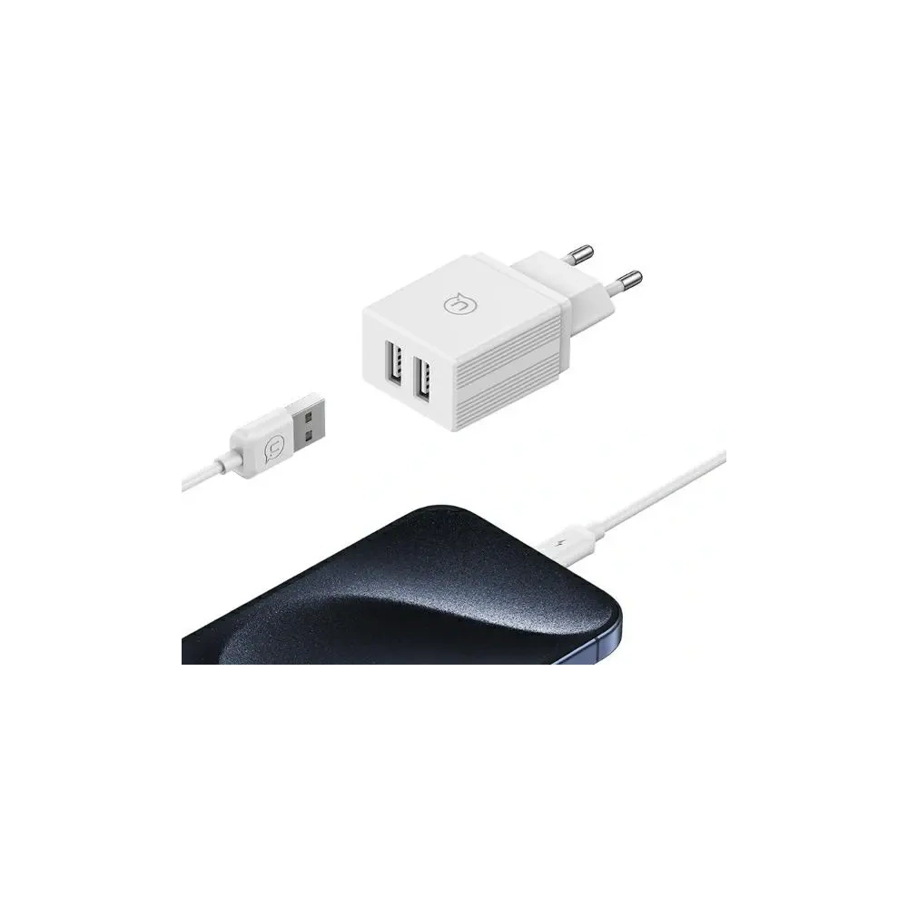 Ładowarka sieciowa USAMS 2xUSB-A 18W + kabel USB-A / Lightning Fast Charging biały