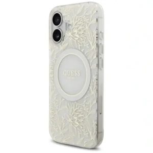 Etui Guess IML Flowers Electro Pearl Strap MagSafe do Apple iPhone 17 biały