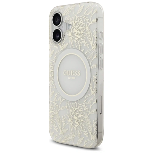 Etui Guess IML Flowers Electro Pearl Strap MagSafe do Apple iPhone 17 biały