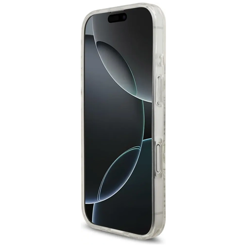 Etui Guess IML Flowers Electro Pearl Strap MagSafe do Apple iPhone 17 biały