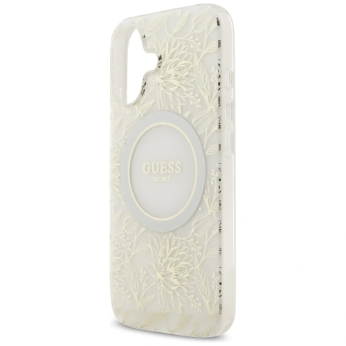 Etui Guess IML Flowers Electro Pearl Strap MagSafe do Apple iPhone 17 biały