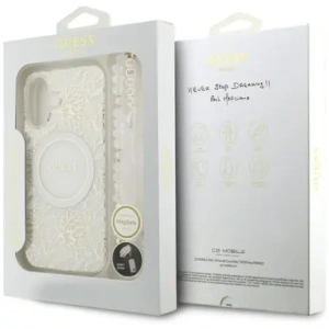 Etui Guess IML Flowers Electro Pearl Strap MagSafe do Apple iPhone 17 biały