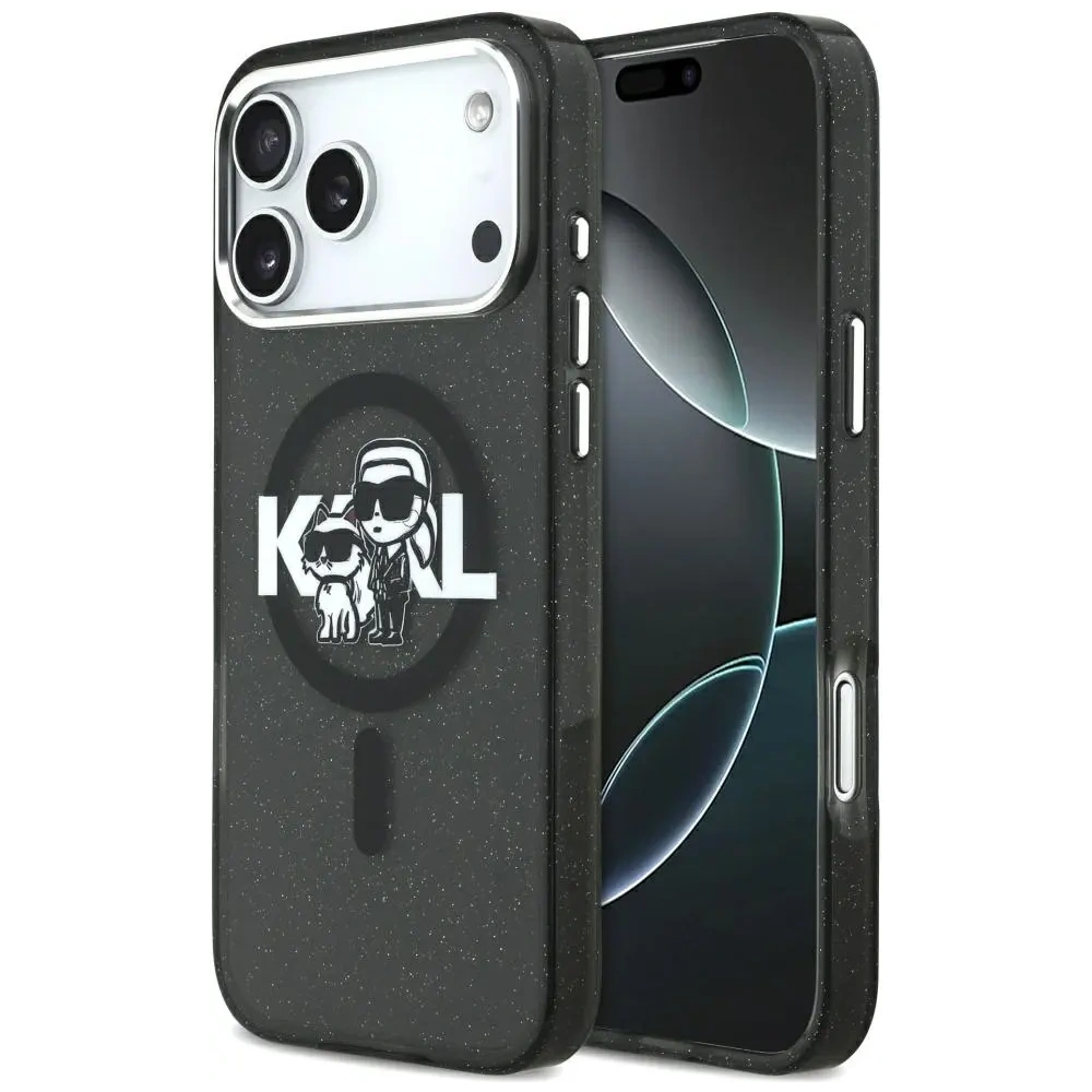 Etui Karl Lagerfeld IML Glitter Karl & Choupette Sketch Logo MagSafe do Apple iPhone 17 Pro Max czarny