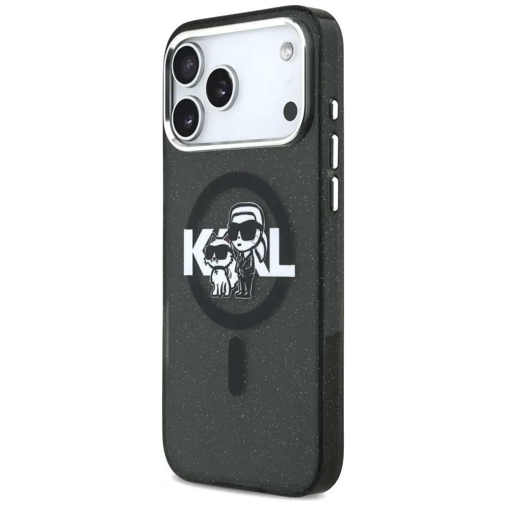 Etui Karl Lagerfeld IML Glitter Karl & Choupette Sketch Logo MagSafe do Apple iPhone 17 Pro Max czarny