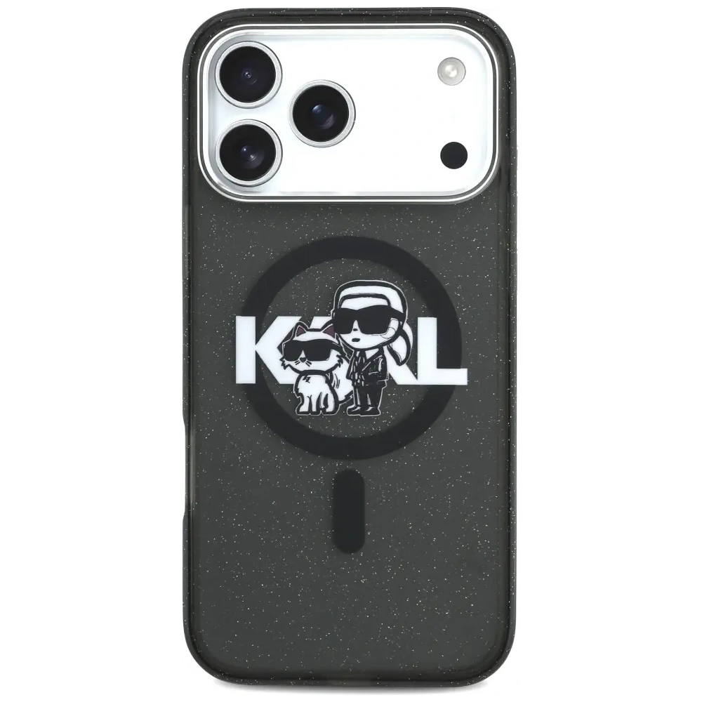 Etui Karl Lagerfeld IML Glitter Karl & Choupette Sketch Logo MagSafe do Apple iPhone 17 Pro Max czarny