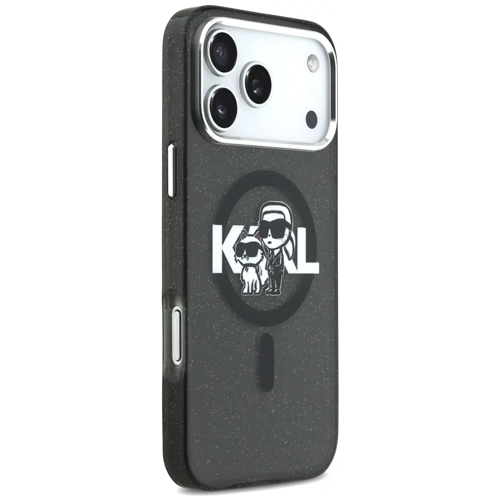 Etui Karl Lagerfeld IML Glitter Karl & Choupette Sketch Logo MagSafe do Apple iPhone 17 Pro Max czarny