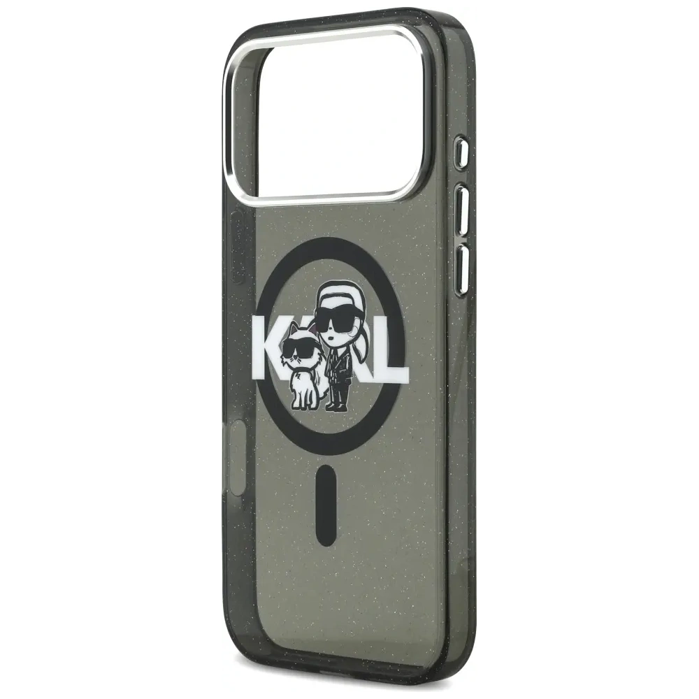 Etui Karl Lagerfeld IML Glitter Karl & Choupette Sketch Logo MagSafe do Apple iPhone 17 Pro Max czarny