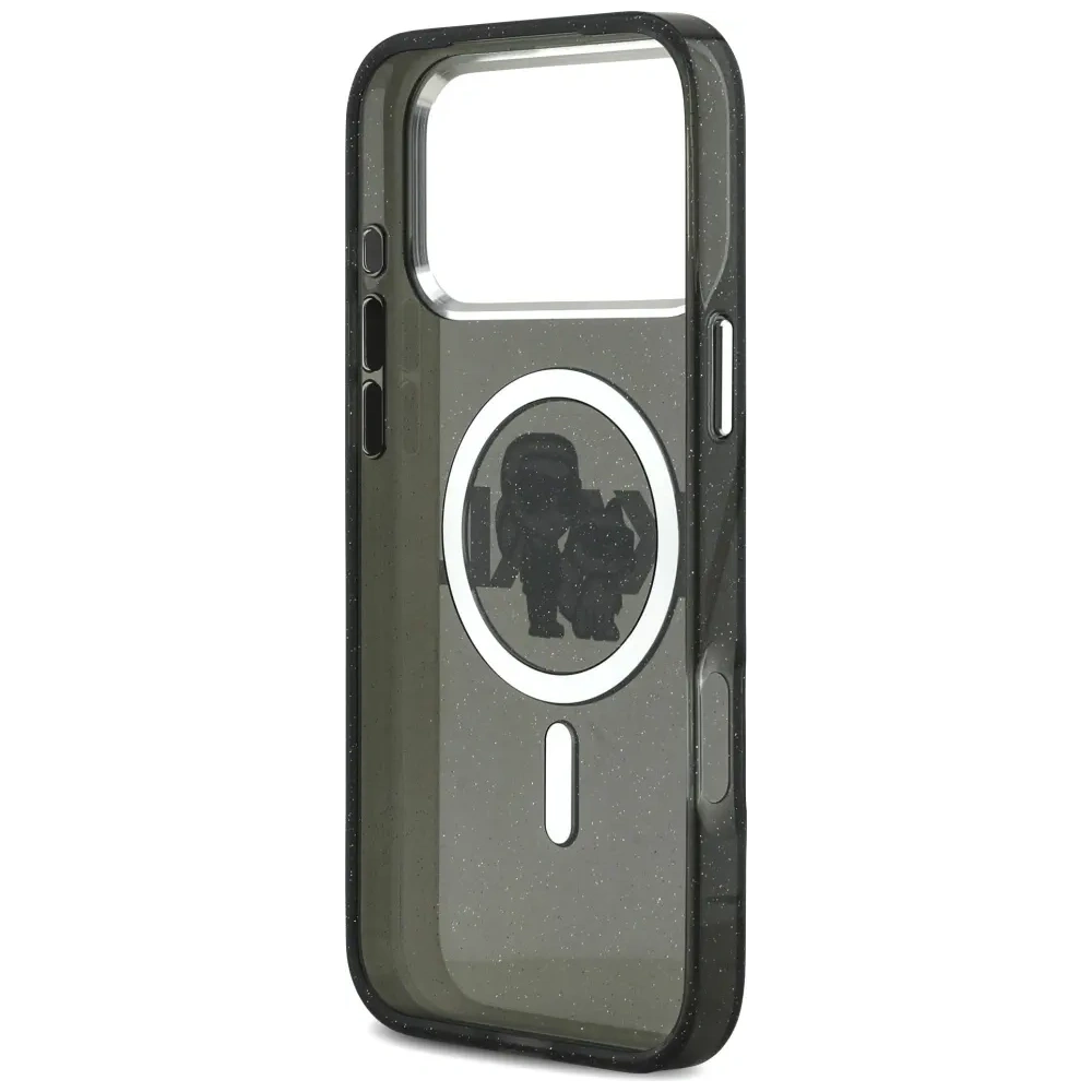 Etui Karl Lagerfeld IML Glitter Karl & Choupette Sketch Logo MagSafe do Apple iPhone 17 Pro Max czarny