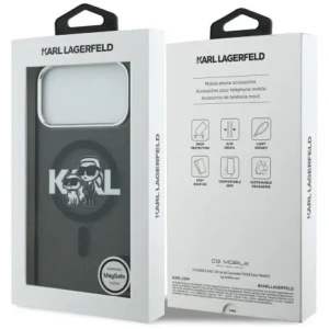 Etui Karl Lagerfeld IML Glitter Karl & Choupette Sketch Logo MagSafe do Apple iPhone 17 Pro Max czarny
