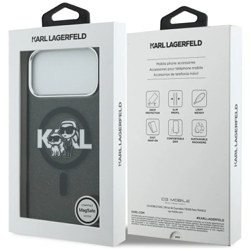 Etui Karl Lagerfeld IML Glitter Karl & Choupette Sketch Logo MagSafe do Apple iPhone 17 Pro Max czarny