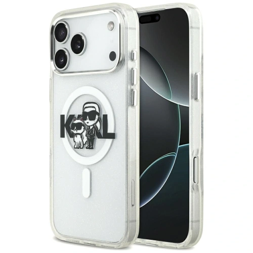 Etui Karl Lagerfeld IML Glitter Karl & Choupette Sketch Logo MagSafe do Apple iPhone 17 Pro Max przezroczysty