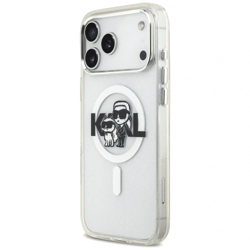 Etui Karl Lagerfeld IML Glitter Karl & Choupette Sketch Logo MagSafe do Apple iPhone 17 Pro Max przezroczysty