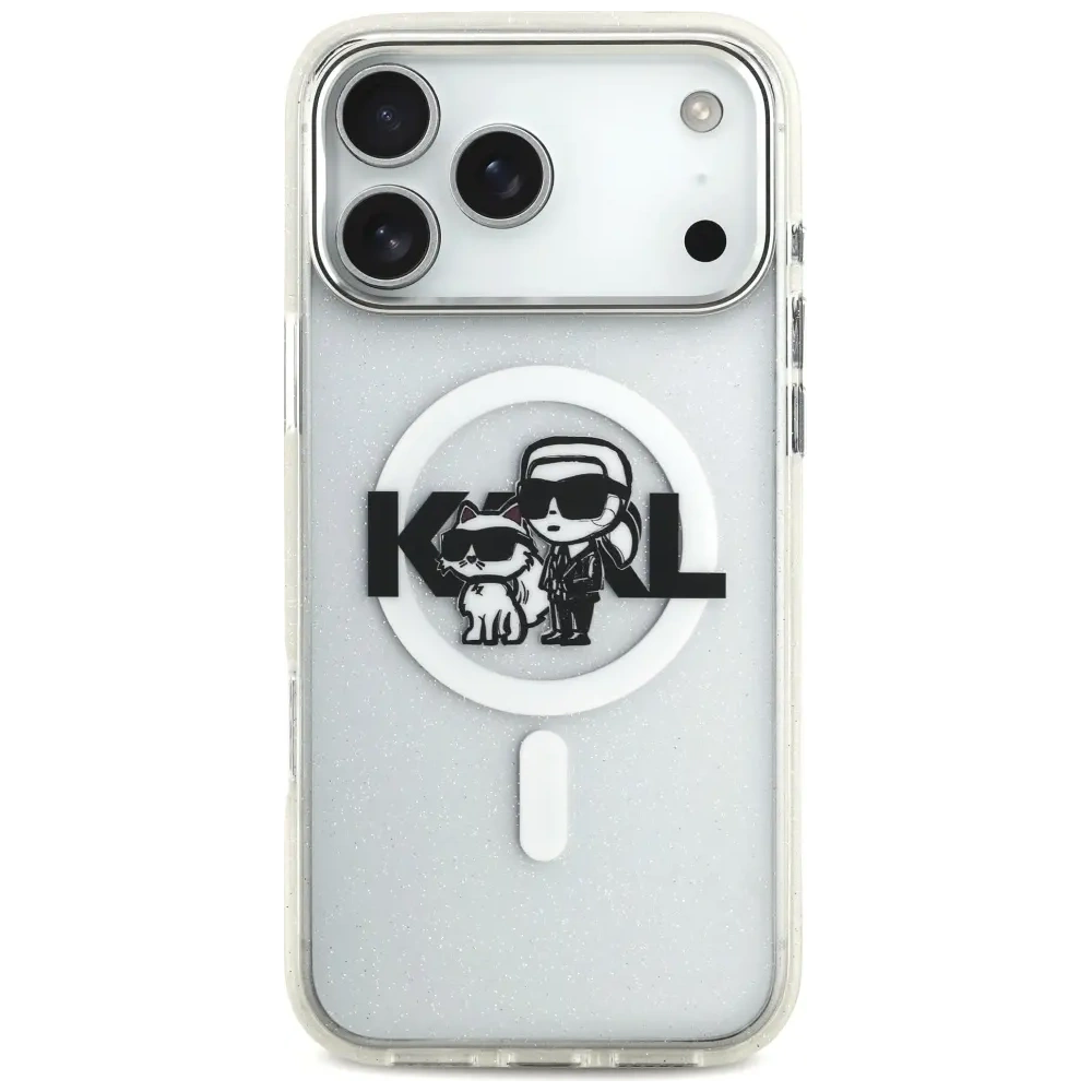 Etui Karl Lagerfeld IML Glitter Karl & Choupette Sketch Logo MagSafe do Apple iPhone 17 Pro Max przezroczysty
