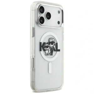 Etui Karl Lagerfeld IML Glitter Karl & Choupette Sketch Logo MagSafe do Apple iPhone 17 Pro Max przezroczysty