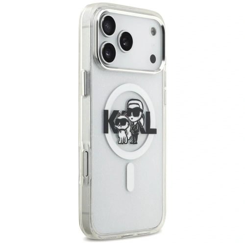 Etui Karl Lagerfeld IML Glitter Karl & Choupette Sketch Logo MagSafe do Apple iPhone 17 Pro Max przezroczysty