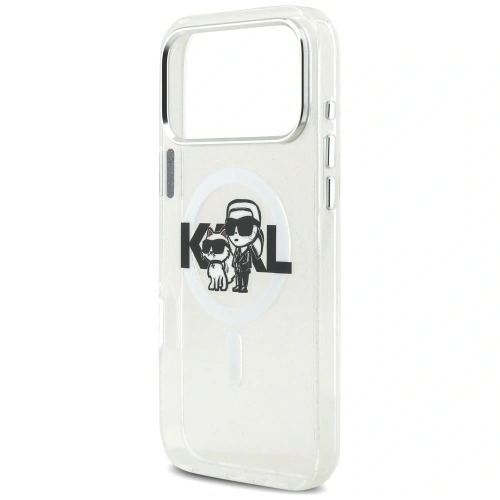 Etui Karl Lagerfeld IML Glitter Karl & Choupette Sketch Logo MagSafe do Apple iPhone 17 Pro Max przezroczysty