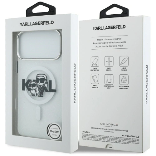 Etui Karl Lagerfeld IML Glitter Karl & Choupette Sketch Logo MagSafe do Apple iPhone 17 Pro Max przezroczysty