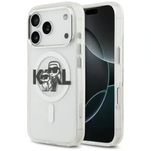 Etui Karl Lagerfeld IML Glitter Karl & Choupette Sketch Logo MagSafe do Apple iPhone 17 Pro przezroczysty