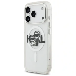 Etui Karl Lagerfeld IML Glitter Karl & Choupette Sketch Logo MagSafe do Apple iPhone 17 Pro przezroczysty