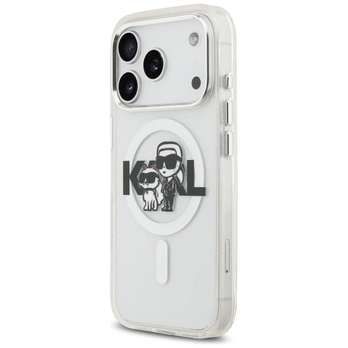 Etui Karl Lagerfeld IML Glitter Karl & Choupette Sketch Logo MagSafe do Apple iPhone 17 Pro przezroczysty