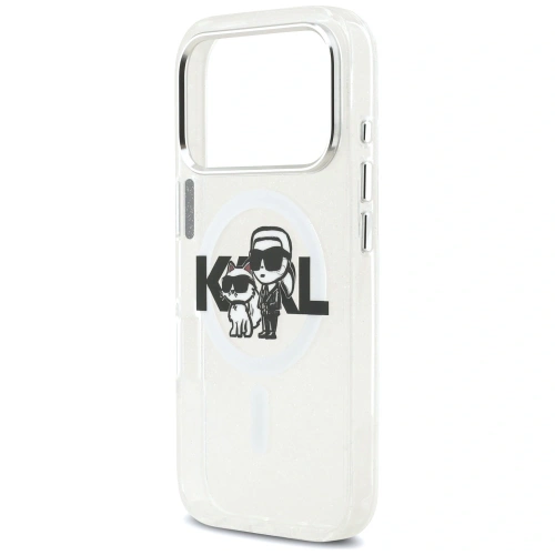 Etui Karl Lagerfeld IML Glitter Karl & Choupette Sketch Logo MagSafe do Apple iPhone 17 Pro przezroczysty