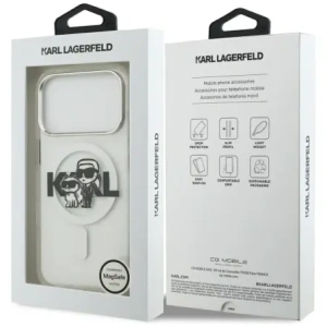 Etui Karl Lagerfeld IML Glitter Karl & Choupette Sketch Logo MagSafe do Apple iPhone 17 Pro przezroczysty