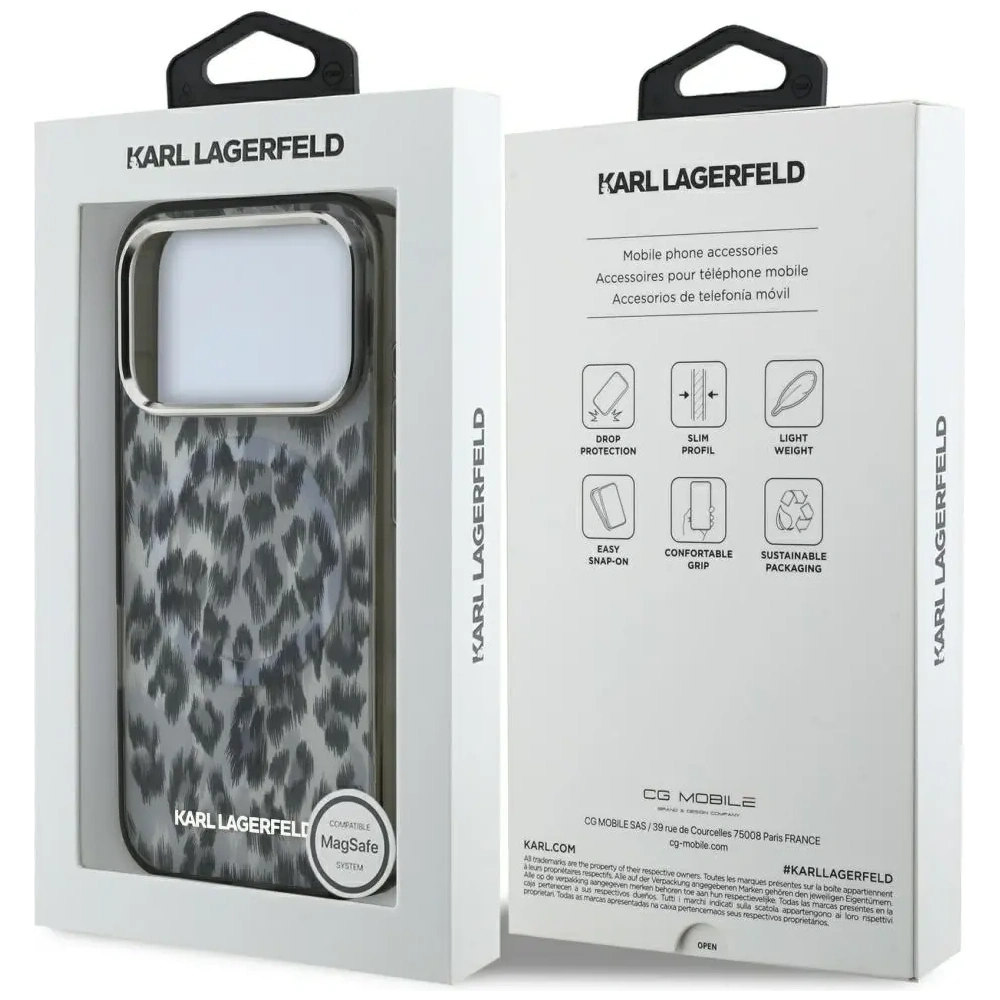 Etui Karl Lagerfeld IML Leopard Pattern MagSafe do Apple iPhone 17 Pro czarny