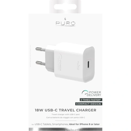Buy Puro Fast Charger Power Delivery Mini Travel Charger USB-C, 18 W (white) - PUR151WHT - {ean13} - Home Screen Store Europe