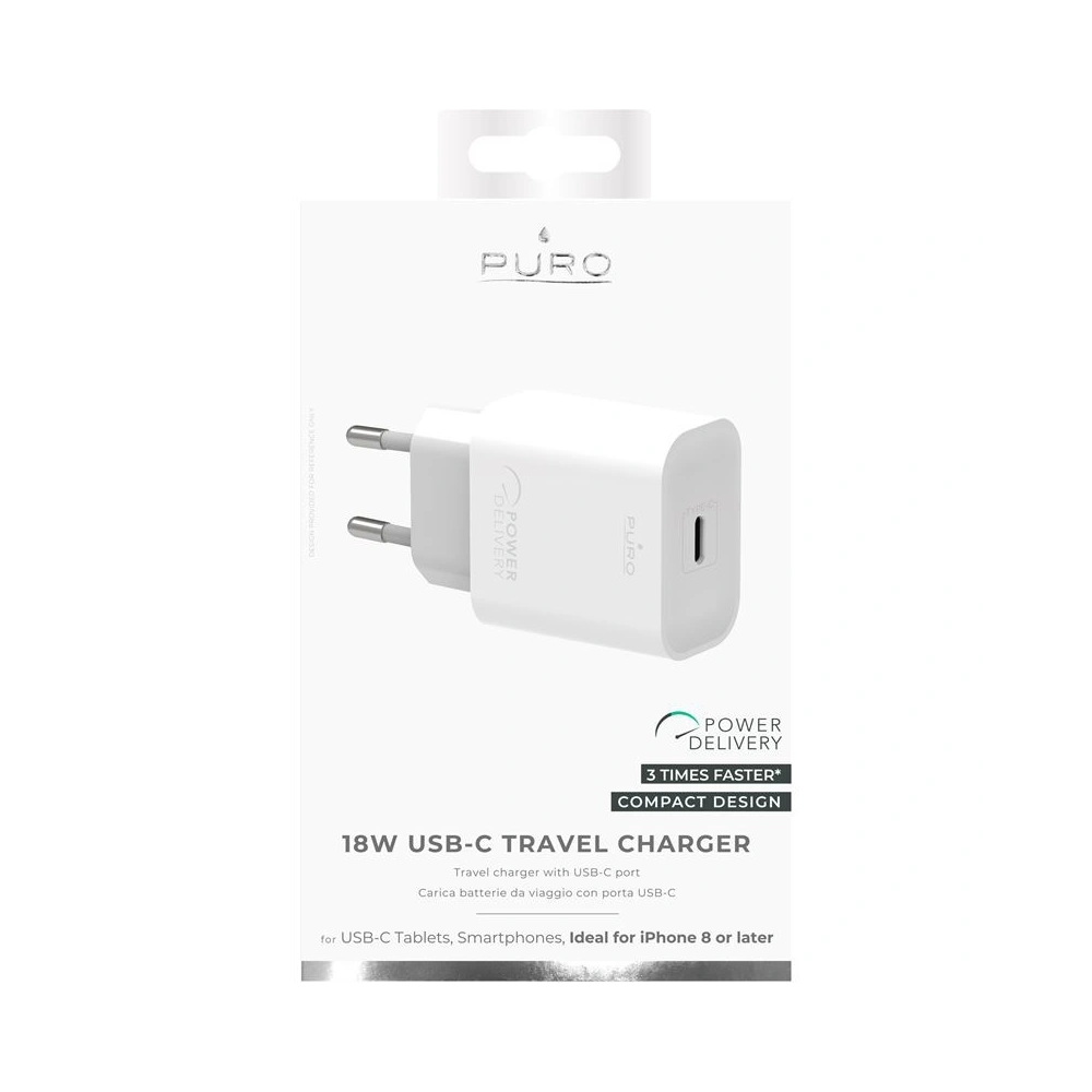 Ładowarka sieciowa Puro Fast Charger Power Delivery Mini Travel Charger USB-C, 18 W (biały)